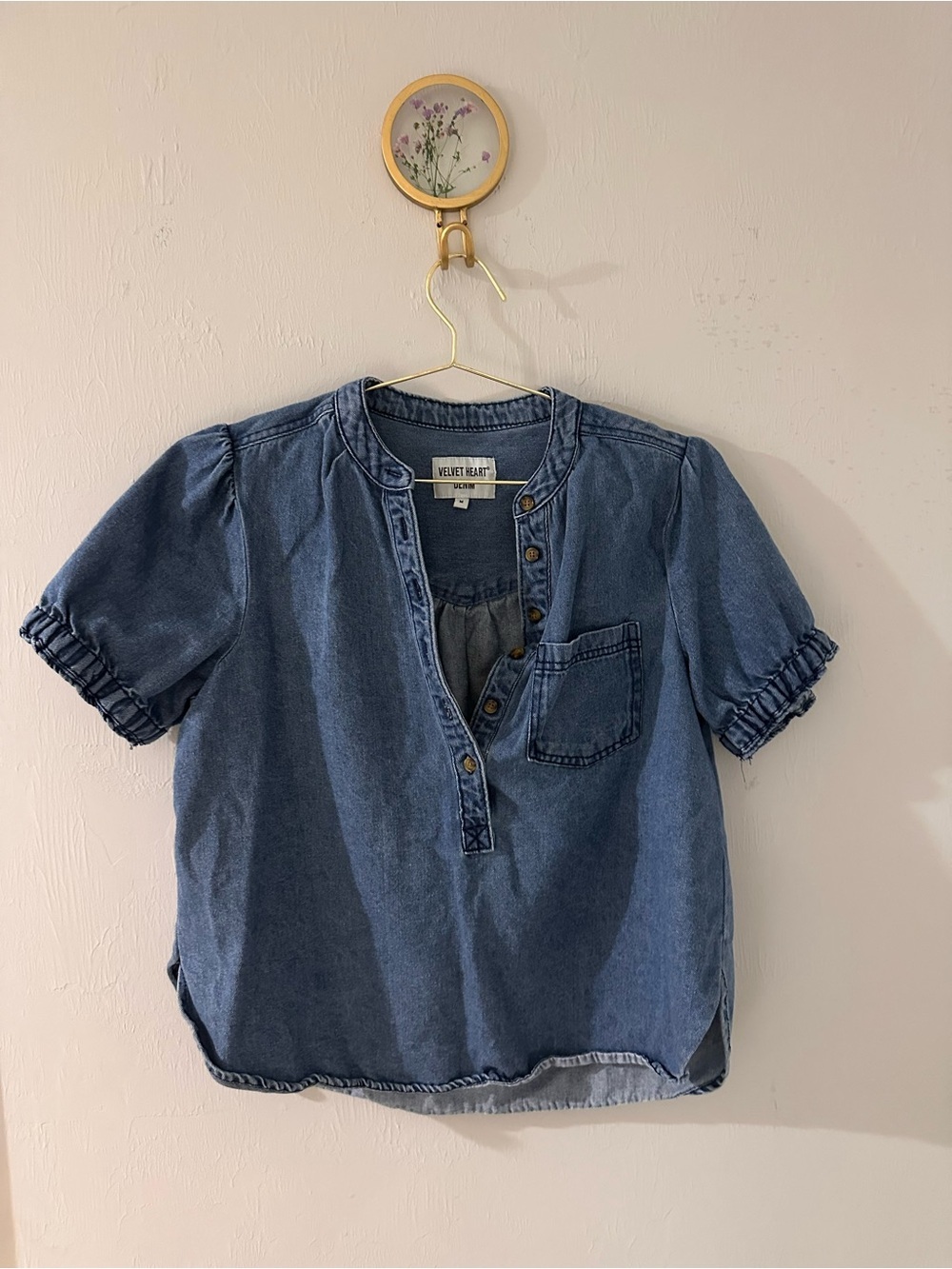 Velvet Heart Girls' Blue Denim Short Sleeve Henley Top